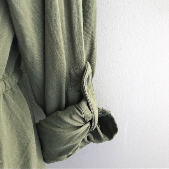 Sonoma Life + Style Button Down Cinch Waist 3/4 sleeve top, Army Green - Picture 2 of 6